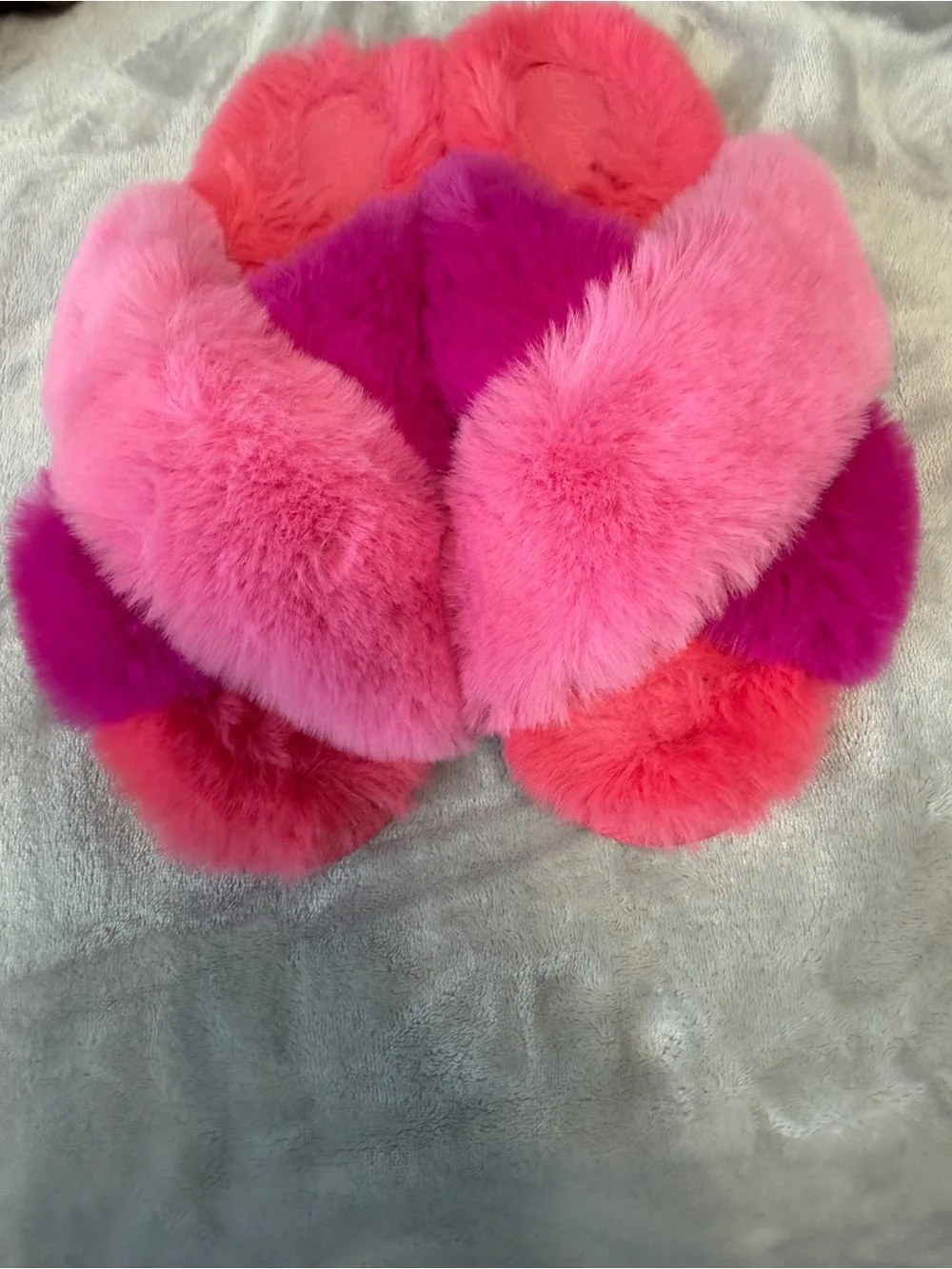 Cat & Jack Fuzzy Cross-Band Slide Slippers in Pink & Magenta